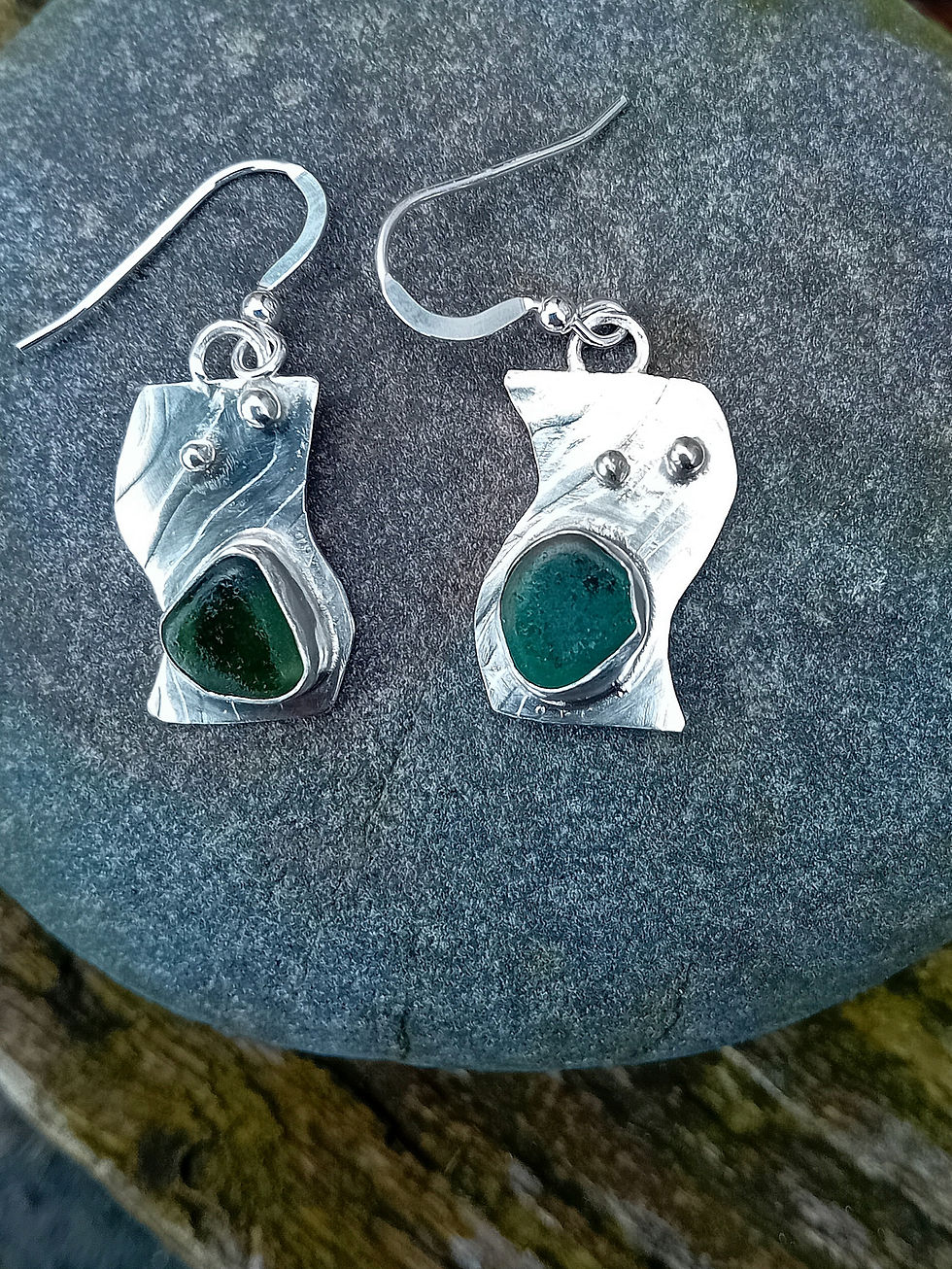 Thumbnail: Green sea glass wave earrings 