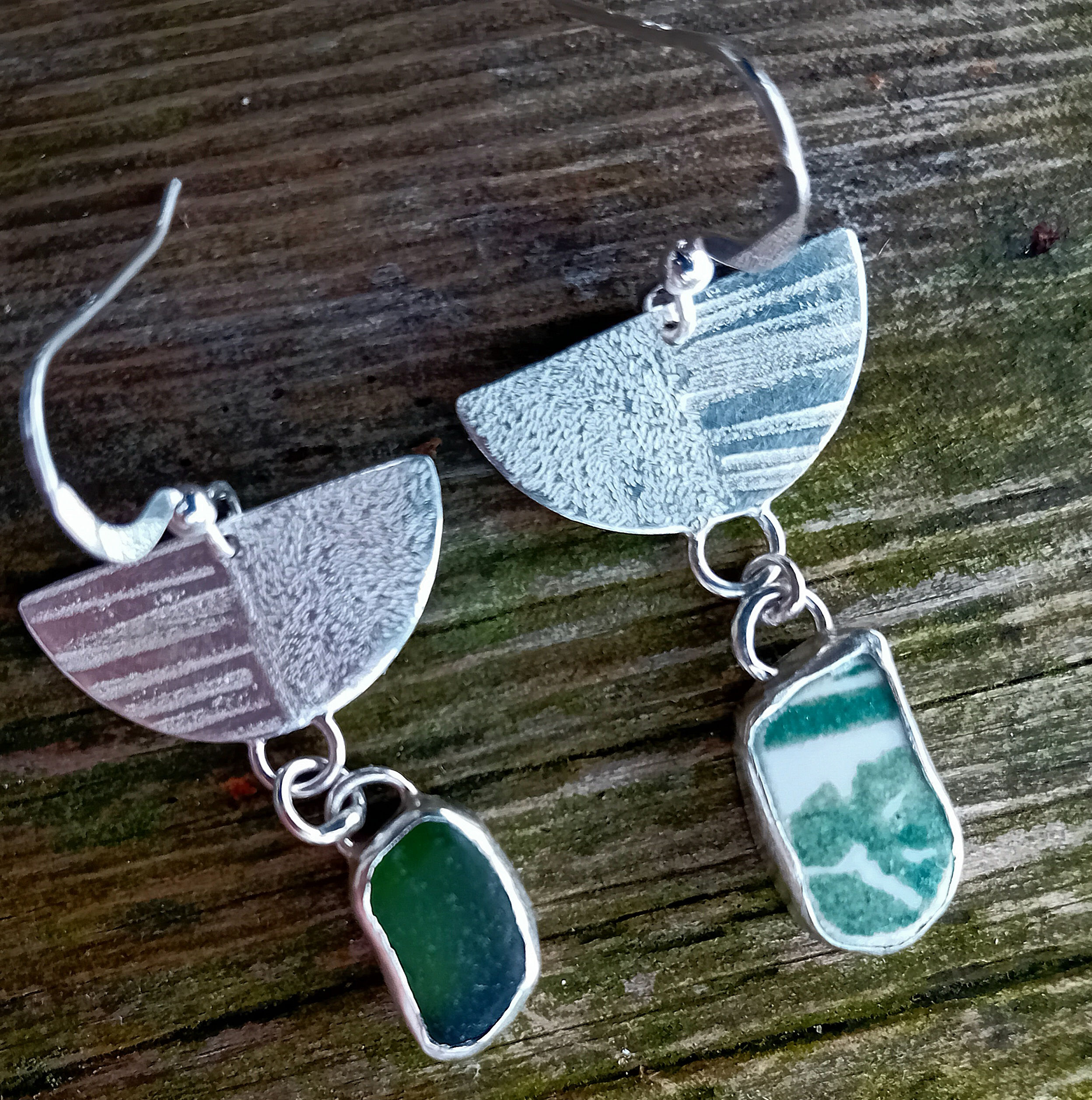 Half moon sea glass earrings