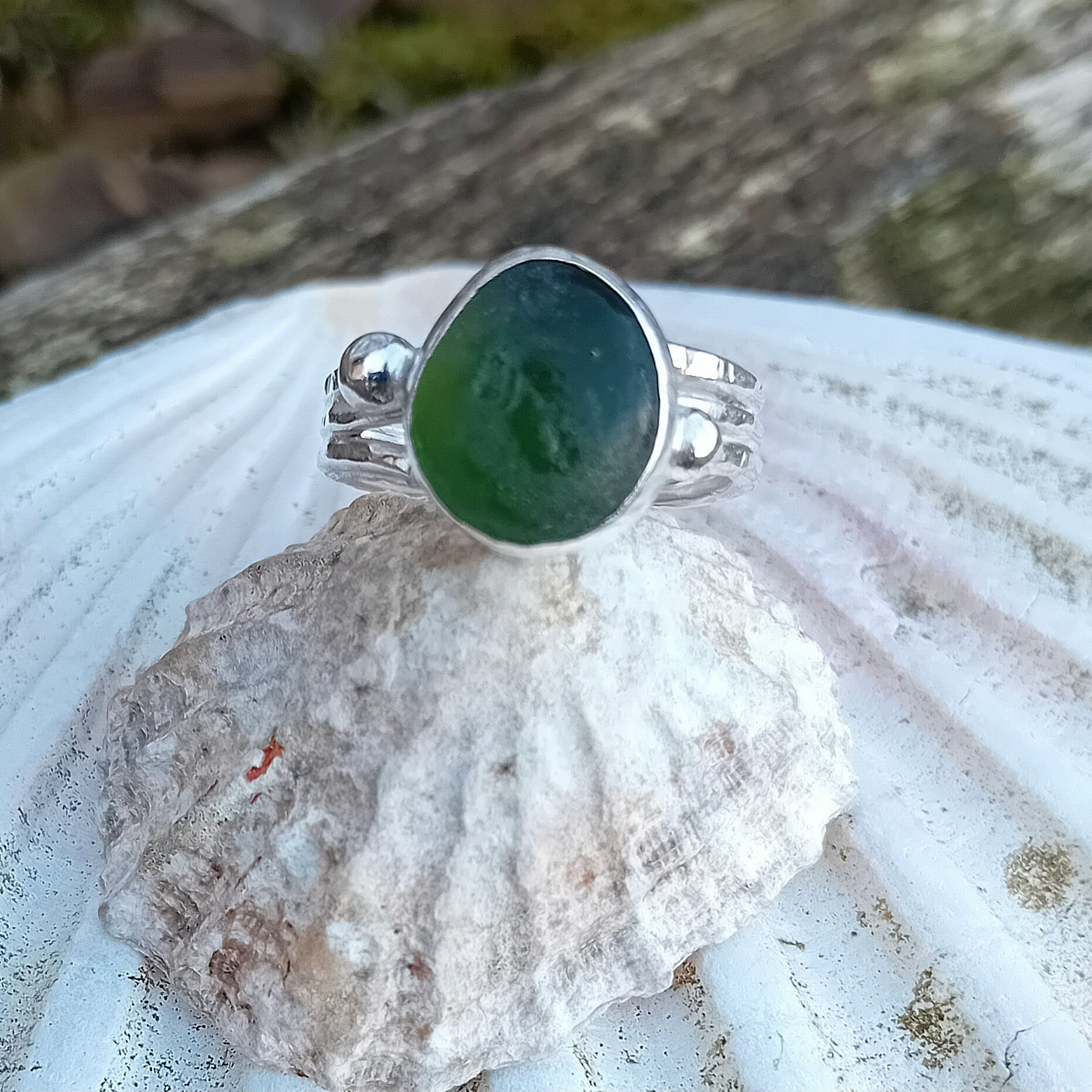 Triple band sea glass ring