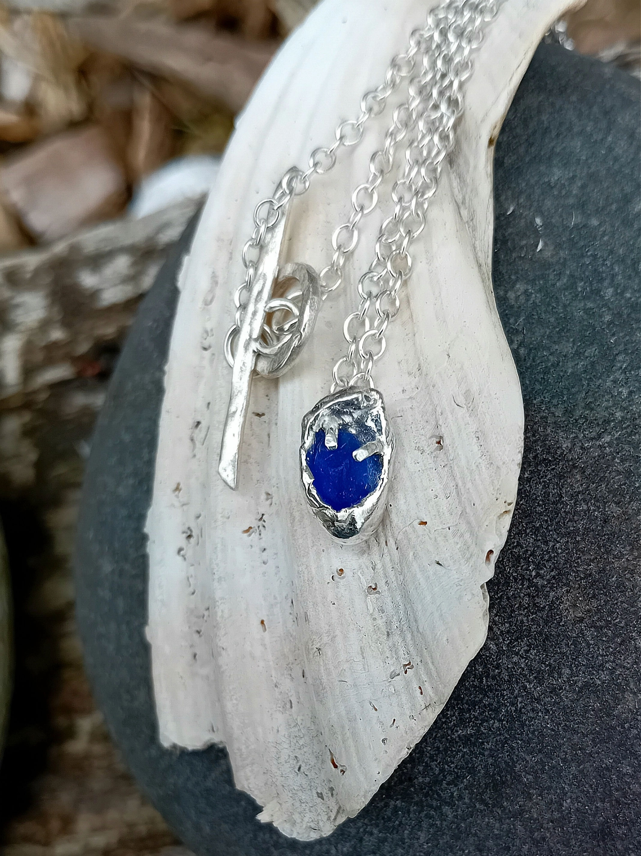 Cobalt sea glass nugget pendant
