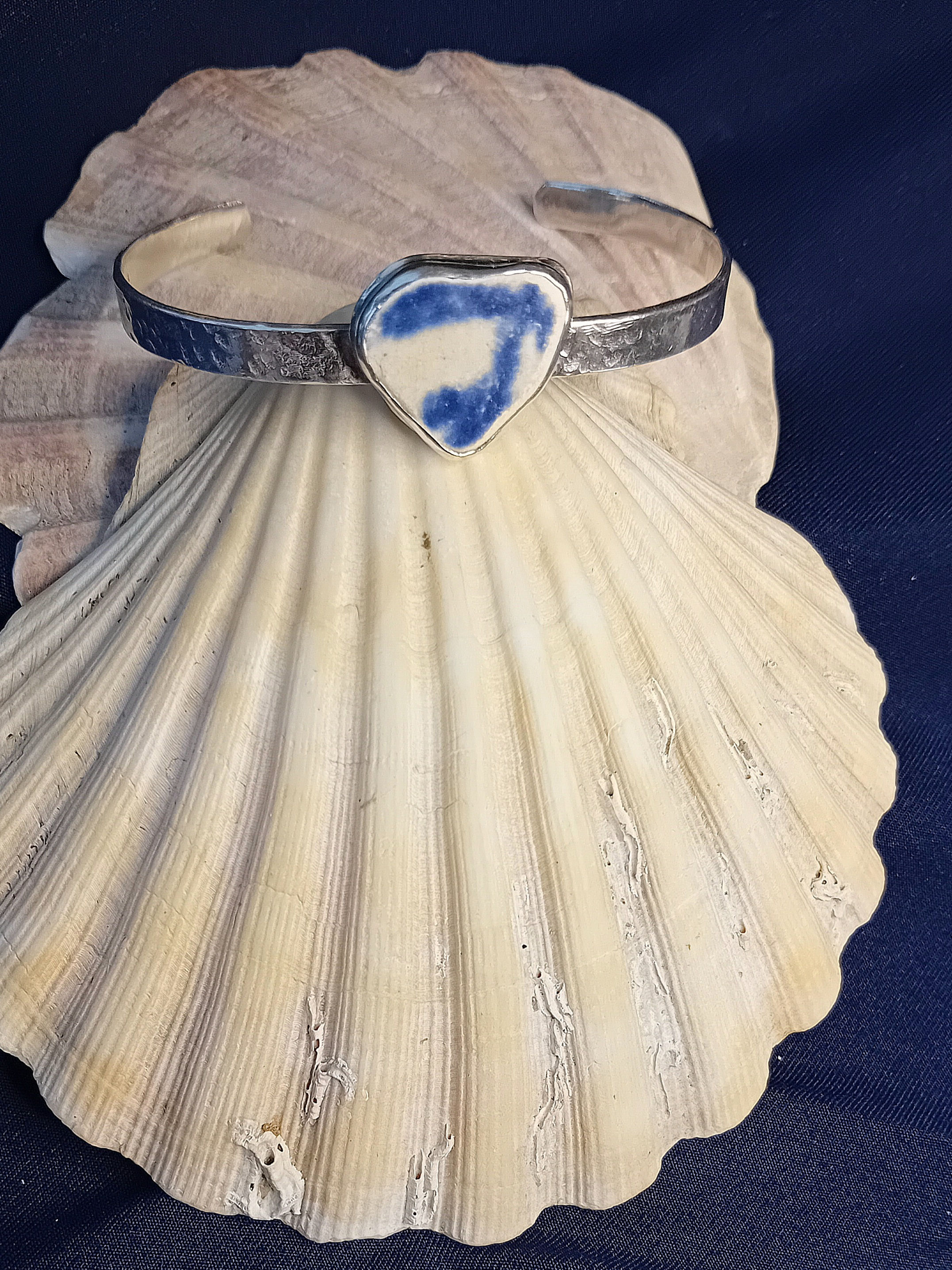 Blue and white sea pottery cuff
