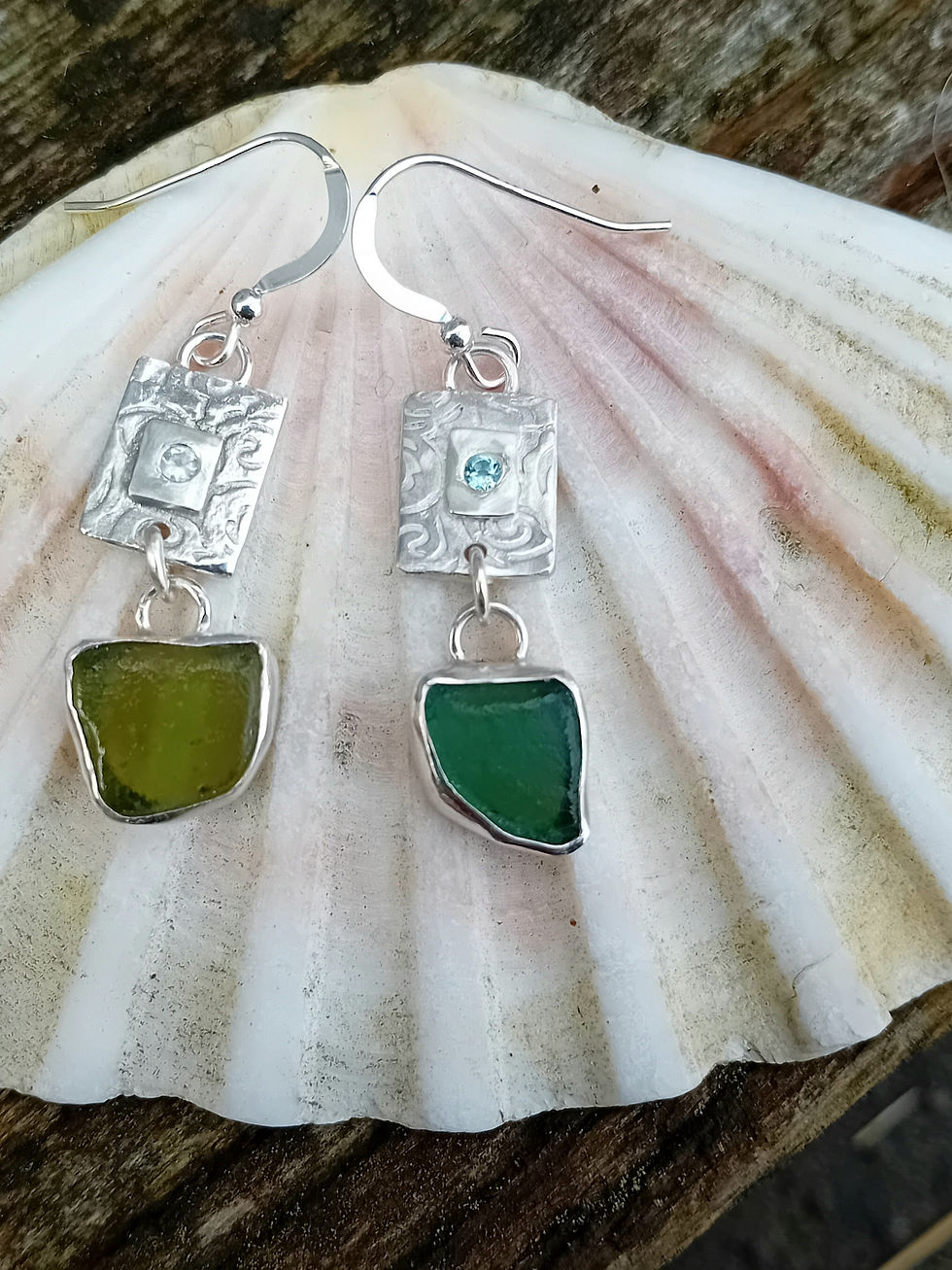 Green sea glass and topaz earrings