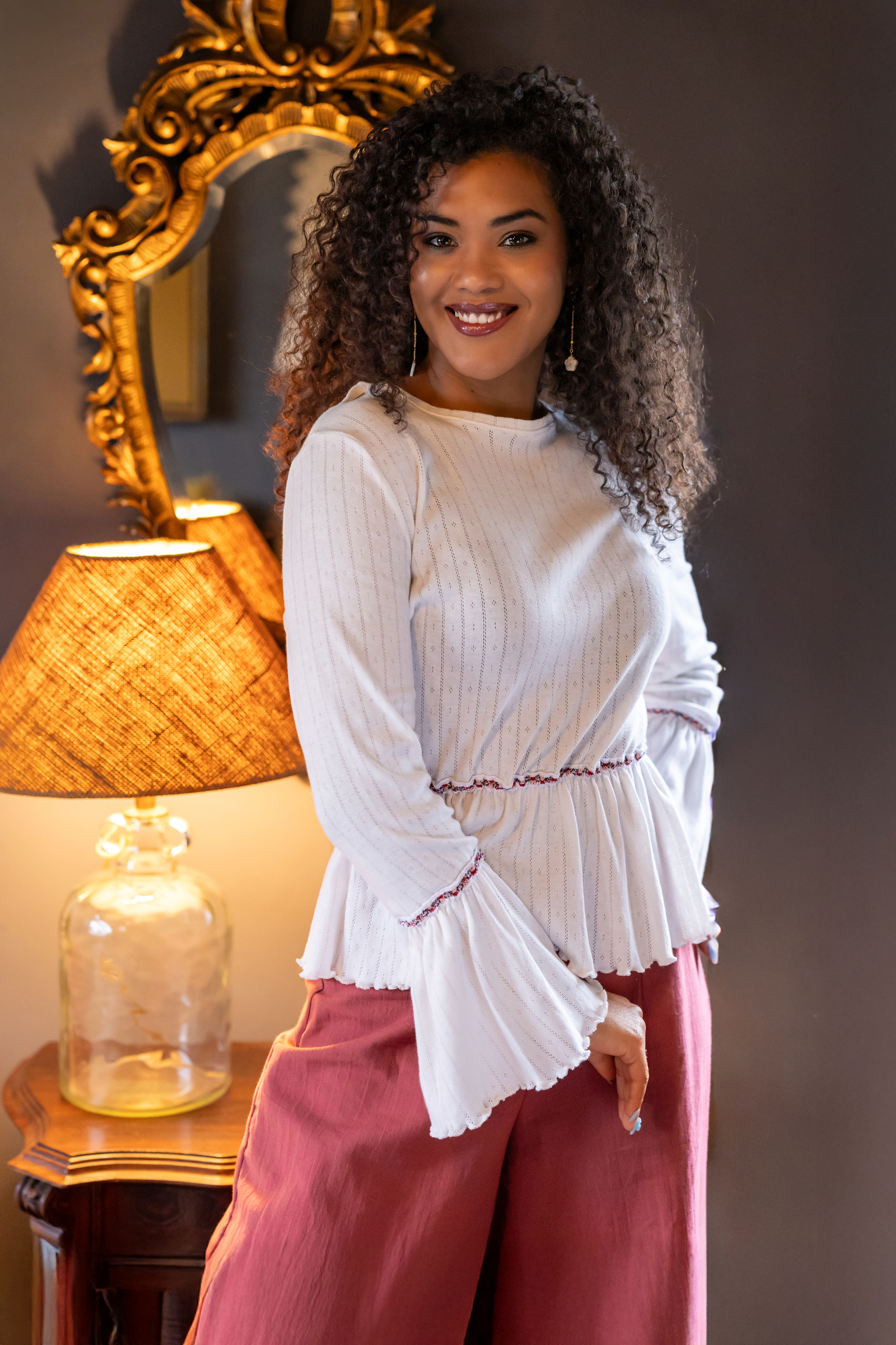 Camisola Aurora Branca com Renda | Malha de Algodão