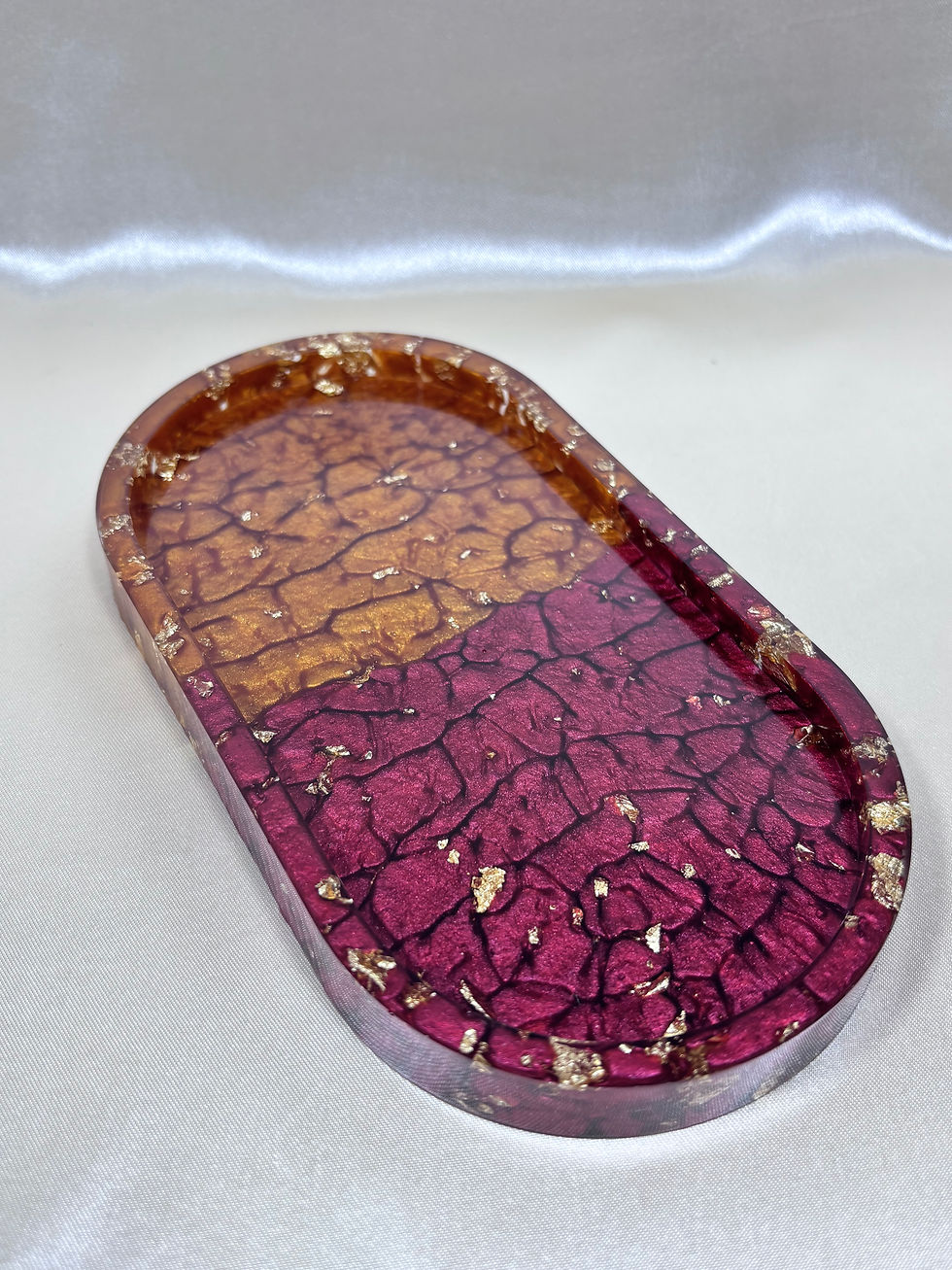 Thumbnail: Trinket Tray – Burgundy & Gold Crackle with Gold Leaf