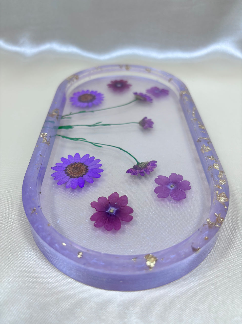 Thumbnail: Floral Trinket Tray - Pastel Lavender with Gold Leaf & Flowers