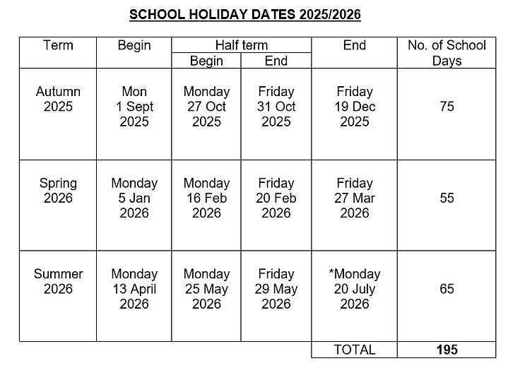 School Term Dates 2025-26