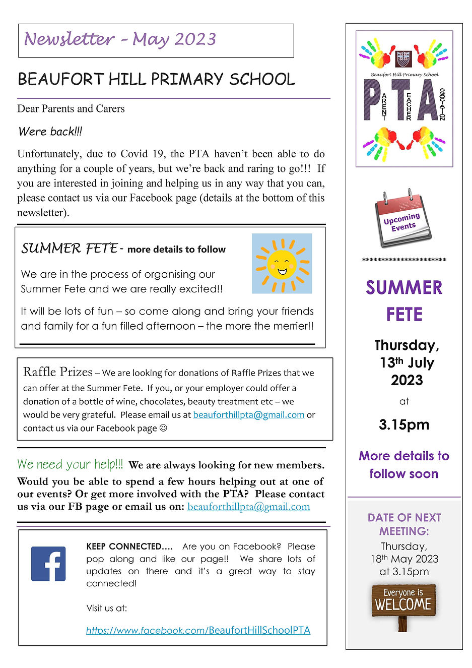 Newsletter - May 2023 PG 1 - Beaufort Hill Primary School