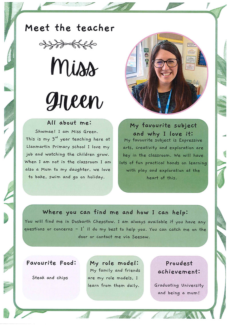 Meet the teacher 2025 to 26 - Miss Green
