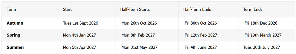 Term Dates 2026/27