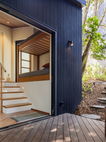 Puriri Hideaway. Sleepout. Raglan. Ancillary unit. NZIA Award winning. Hamilton Architects. Waikato Architects