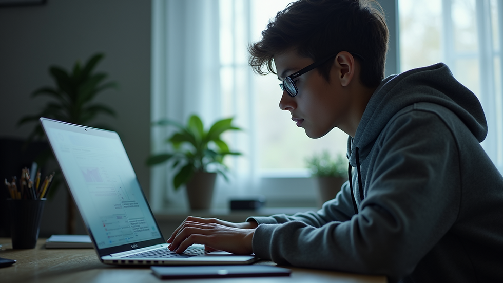 Eye-level view of a student using a laptop with AI learning software