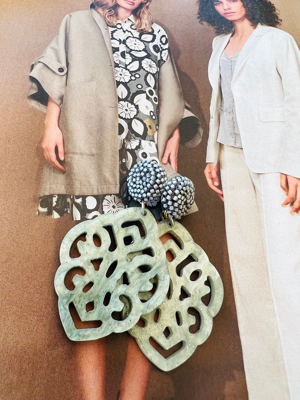 Miniaturbild: Ohrringe Grau|Mint Kristall