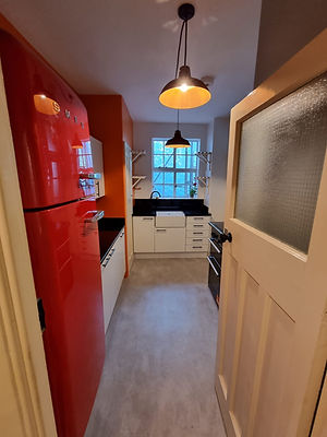 Newly renovated kitchen in London, including bespoke carpentry, design solutions and metro tiling. Reorganised plumbing and electrical work.