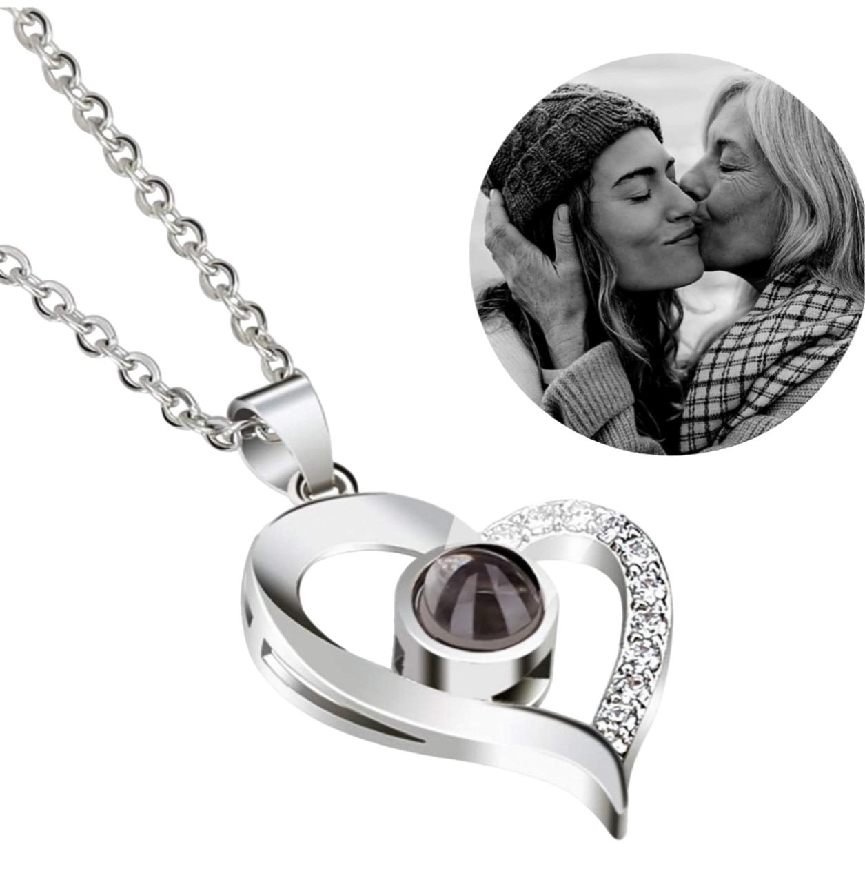 Collar y Dije de Plata Corazón Grande Personalizado con Foto ❗Regalo Original 💕