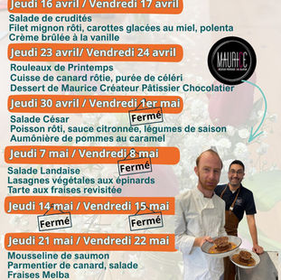 Les menus du mois de Mai !