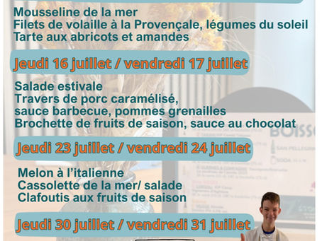 Les menus du mois de Juillet ! 