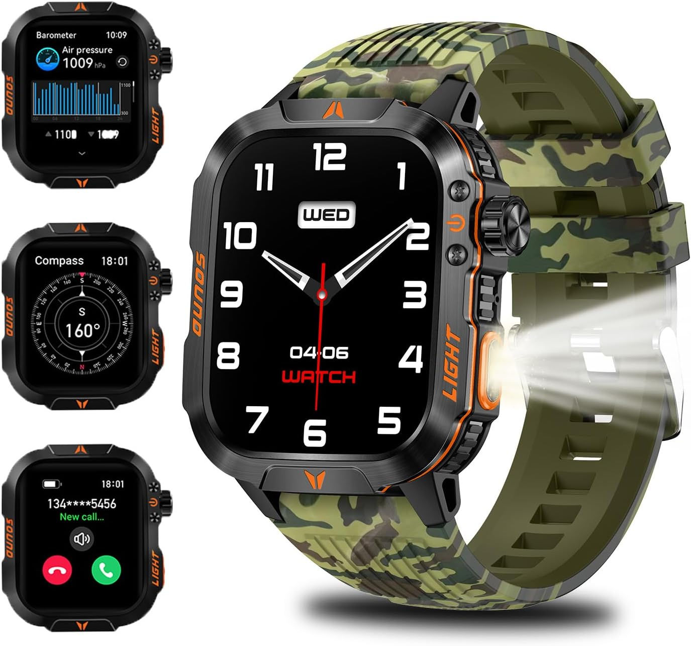 Generic Military Smart Watch Bluetooth Call Rugged Fitness Tracker Green