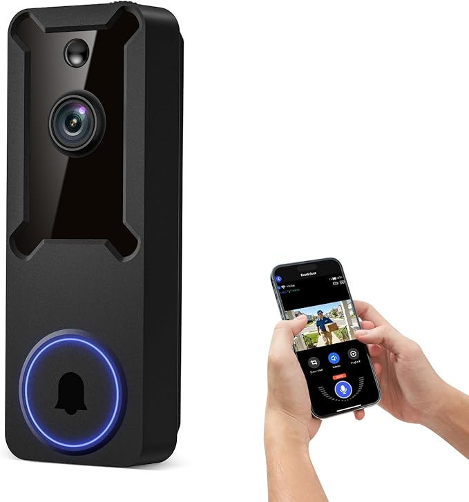 Thumbnail: Crashirano U52 Wireless Wi-Fi Surveillance Camera Doorbell AI Detection Black