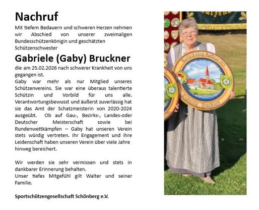 Wir trauern um Gaby Bruckner