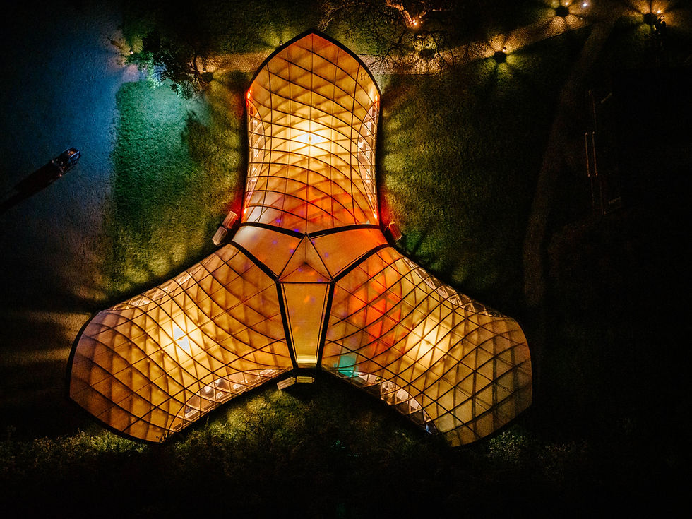 Dörrwalder Mühle bei Nacht von oben alsLuftaufahme