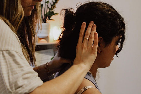 Close-up of a gentle cervical chiropractic technique used to address neck tension and stiffness.