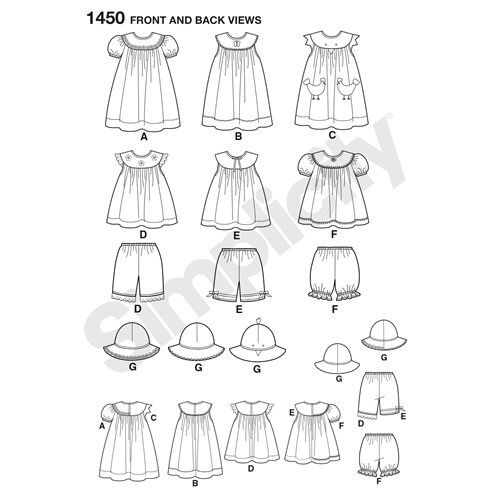 Thumbnail: 1450 - Simplicity Pattern - Toddlers' Dress, Top, Bloomers & Hat