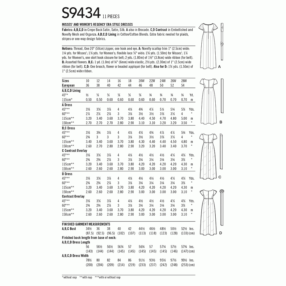 Thumbnail: S9434 - Simplicity Sewing Pattern - Misses' & Women's Regency Era Style Dresses