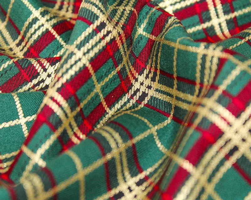Thumbnail: Printed Christmas Metallic Tartan Cotton Poplin