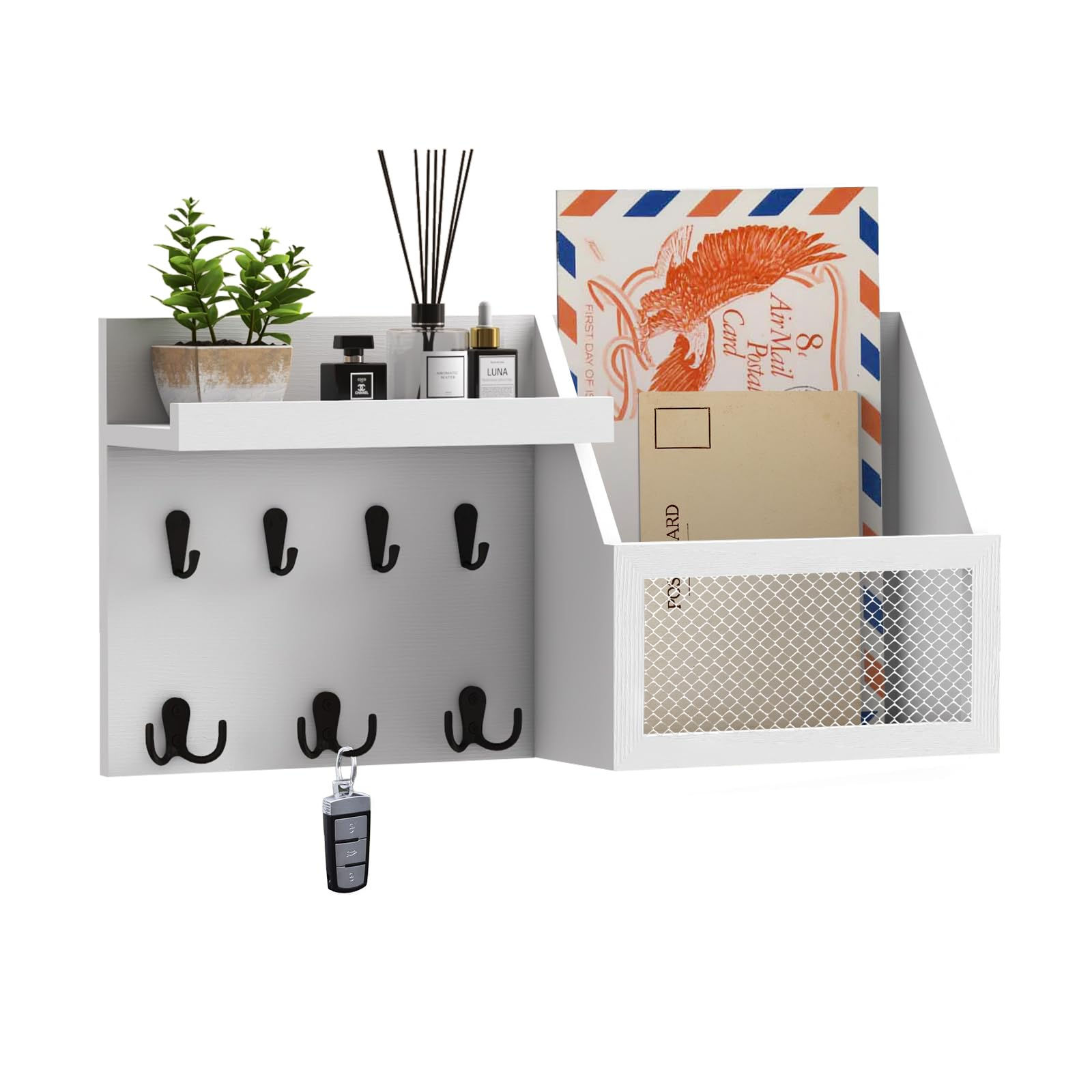 Luban Nese Key Holder for Wall with Wooden Picture Frame Mail Organizer Wall Mou