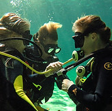 Beginner scuba diver training in Tulum cenote