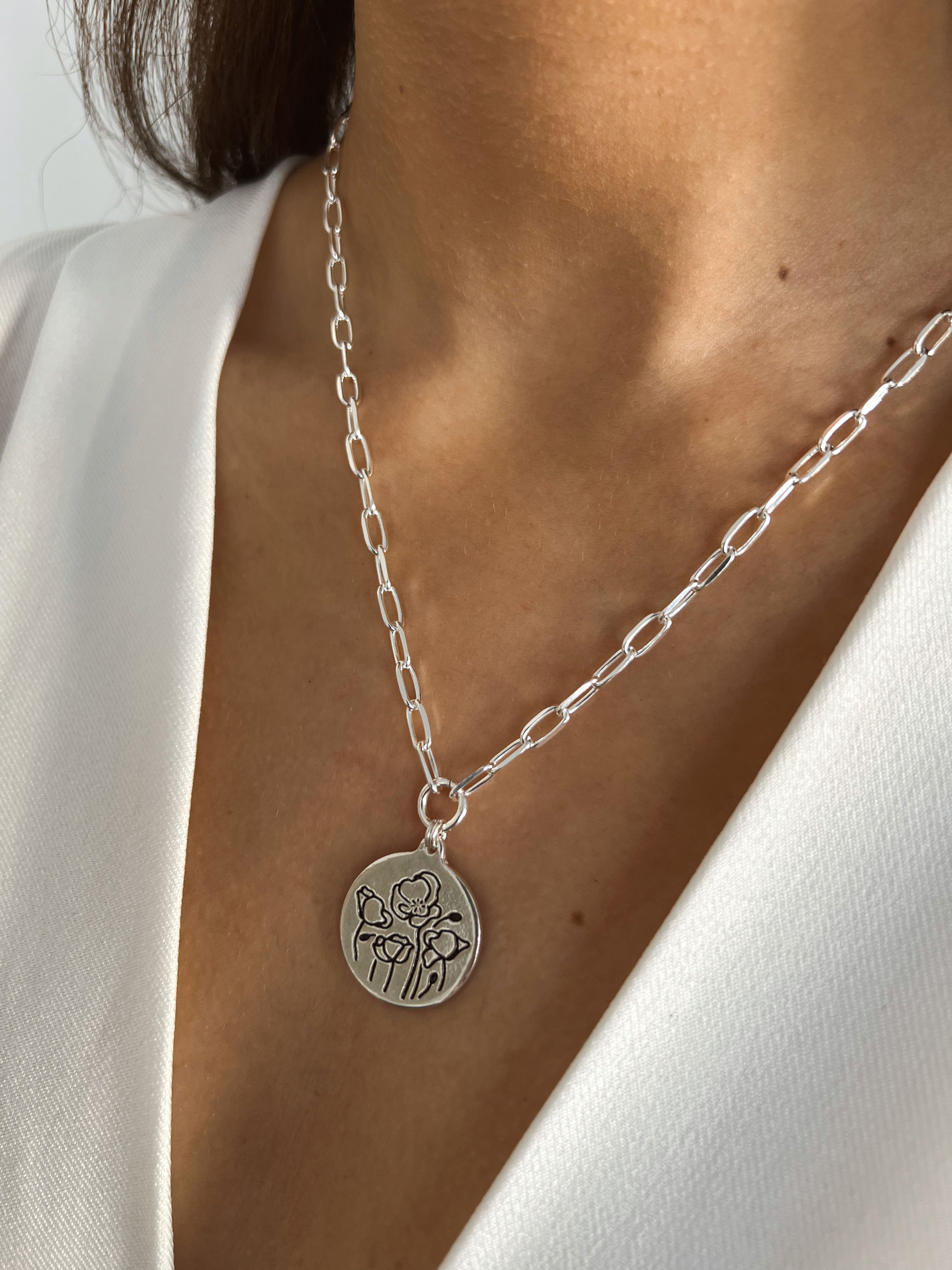 שרשרת כלניות גדולה - כסף