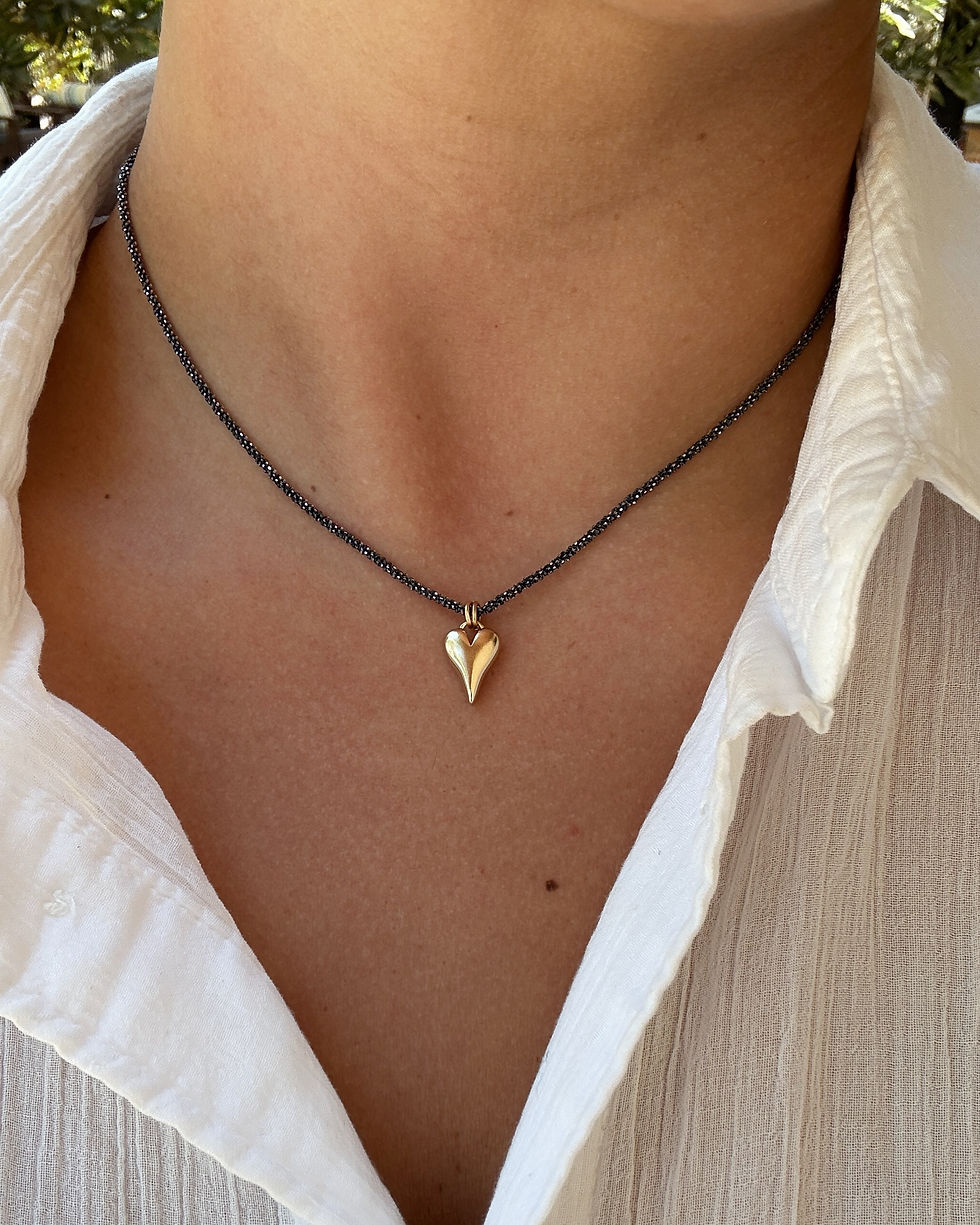 תמונה ממוזערת: שרשרת לב מאורך כסף מושחר & לב גולד