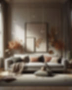 Relaxed Living room designed with wool, linen and velvet textures using warm muted earthy colour palette