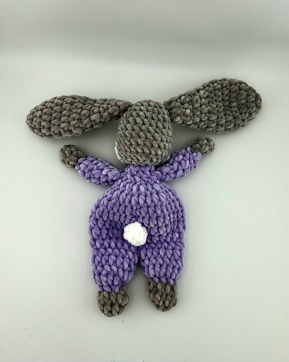 Thumbnail: Purple Body Grey Snuggle Bunny Plushie Back View