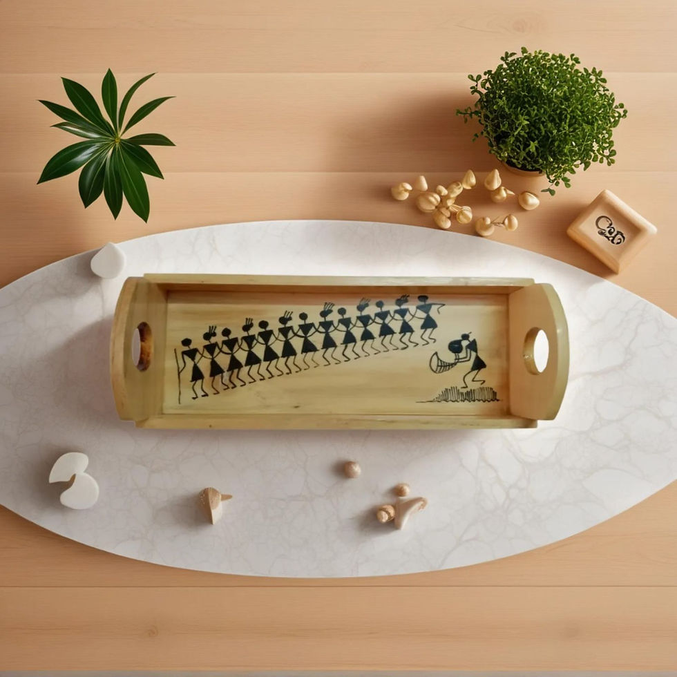 Thumbnail: Wooden Tray with Warli Art