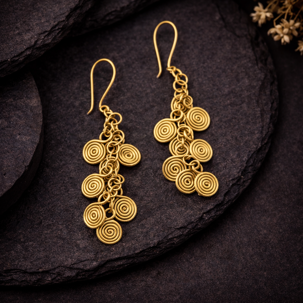 Brass Spiral Cluster Drop Earrings- Basanta