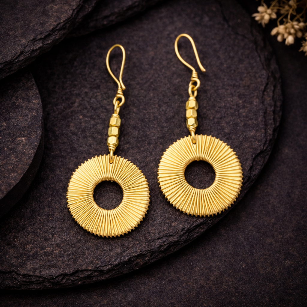 Brass Circular Drop Earrings- Suramya