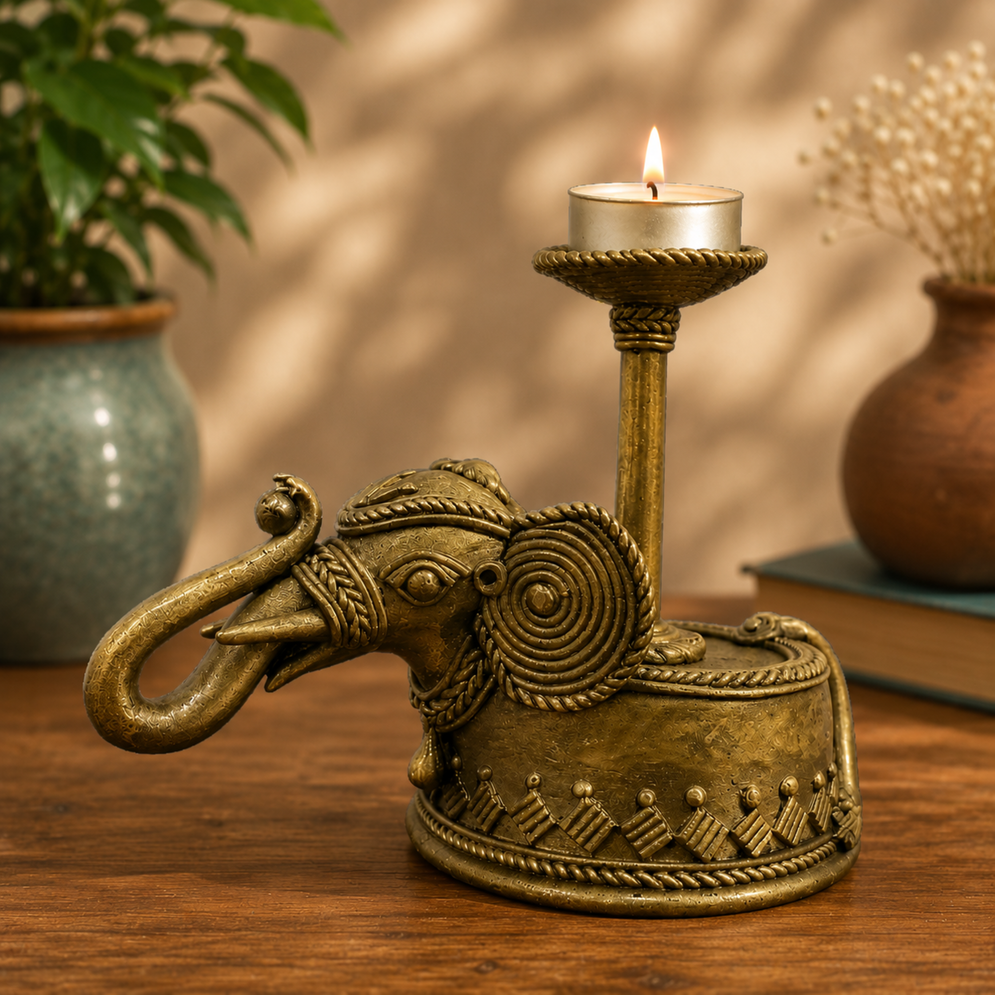 Handcrafted Dhokra Elephant Candle Stand