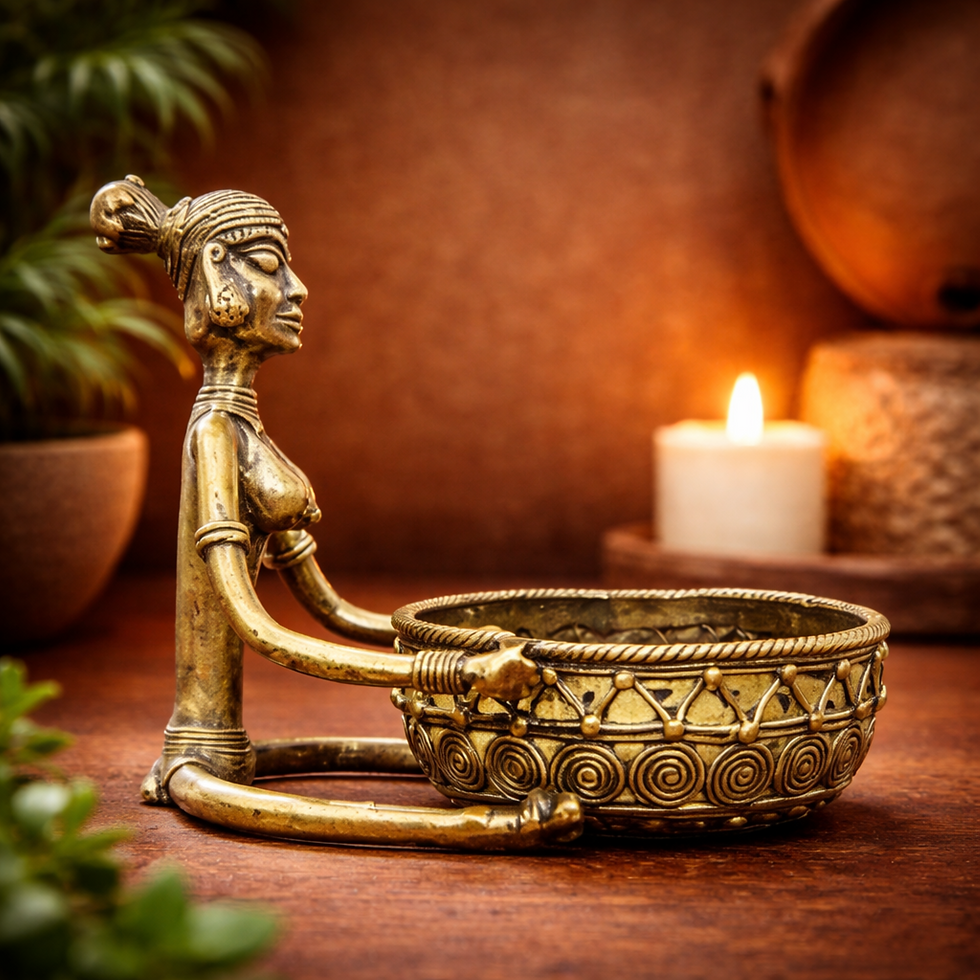 Thumbnail: Tribal Woman with Basket – Bronze & Brass Bastar Dhokra Art