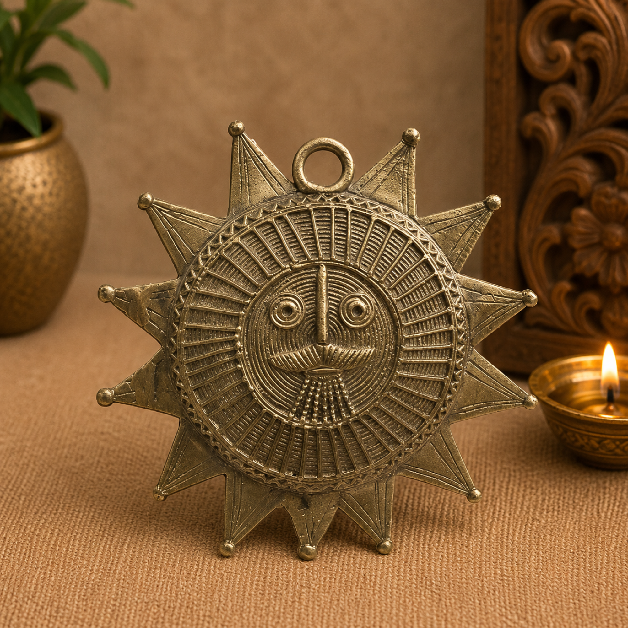 Handcrafted Dhokra Sun Face Wall Hanging
