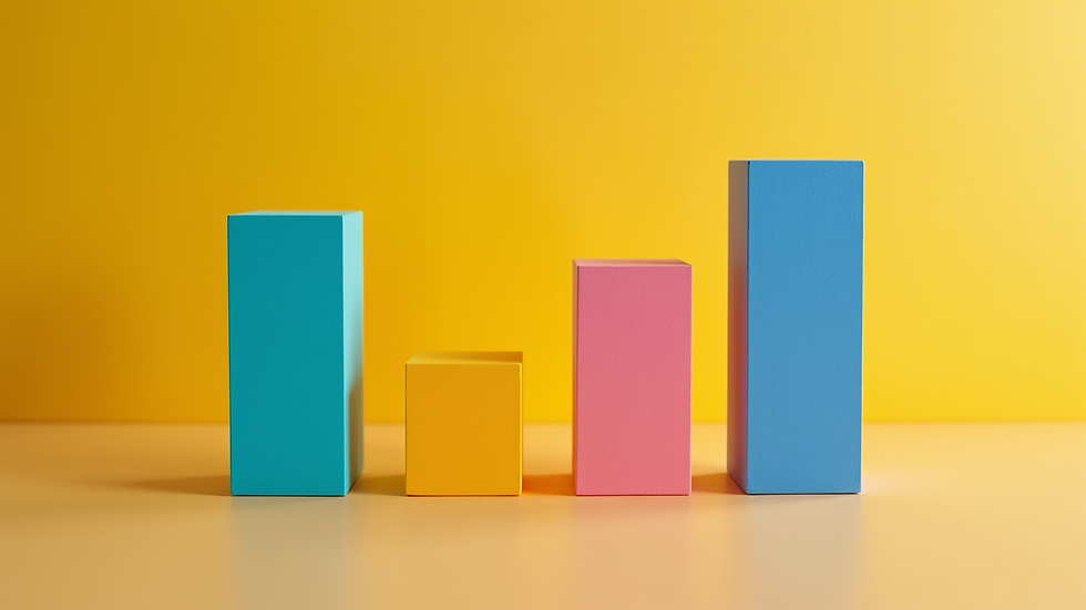 High angle view of four colored blocks labeled with personal growth pillars