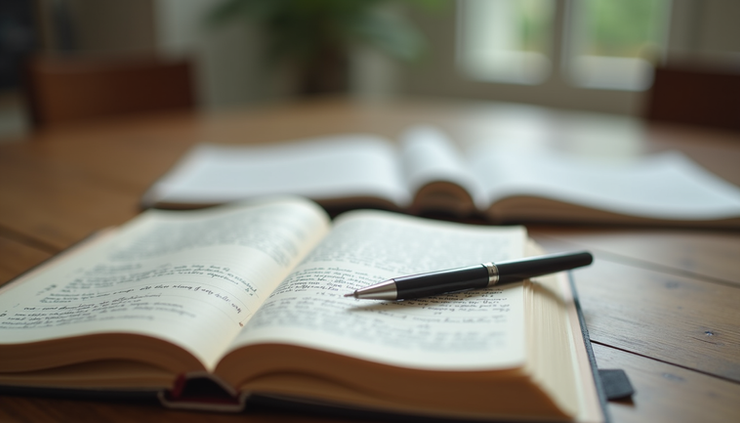 Close-up view of a journal with handwritten notes and a pen, symbolizing self-reflection and healing