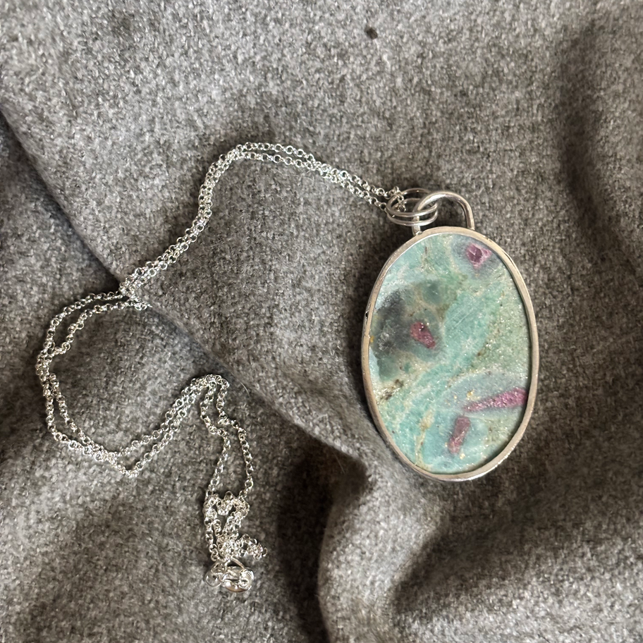 Ruby in Zoisite pendant back view