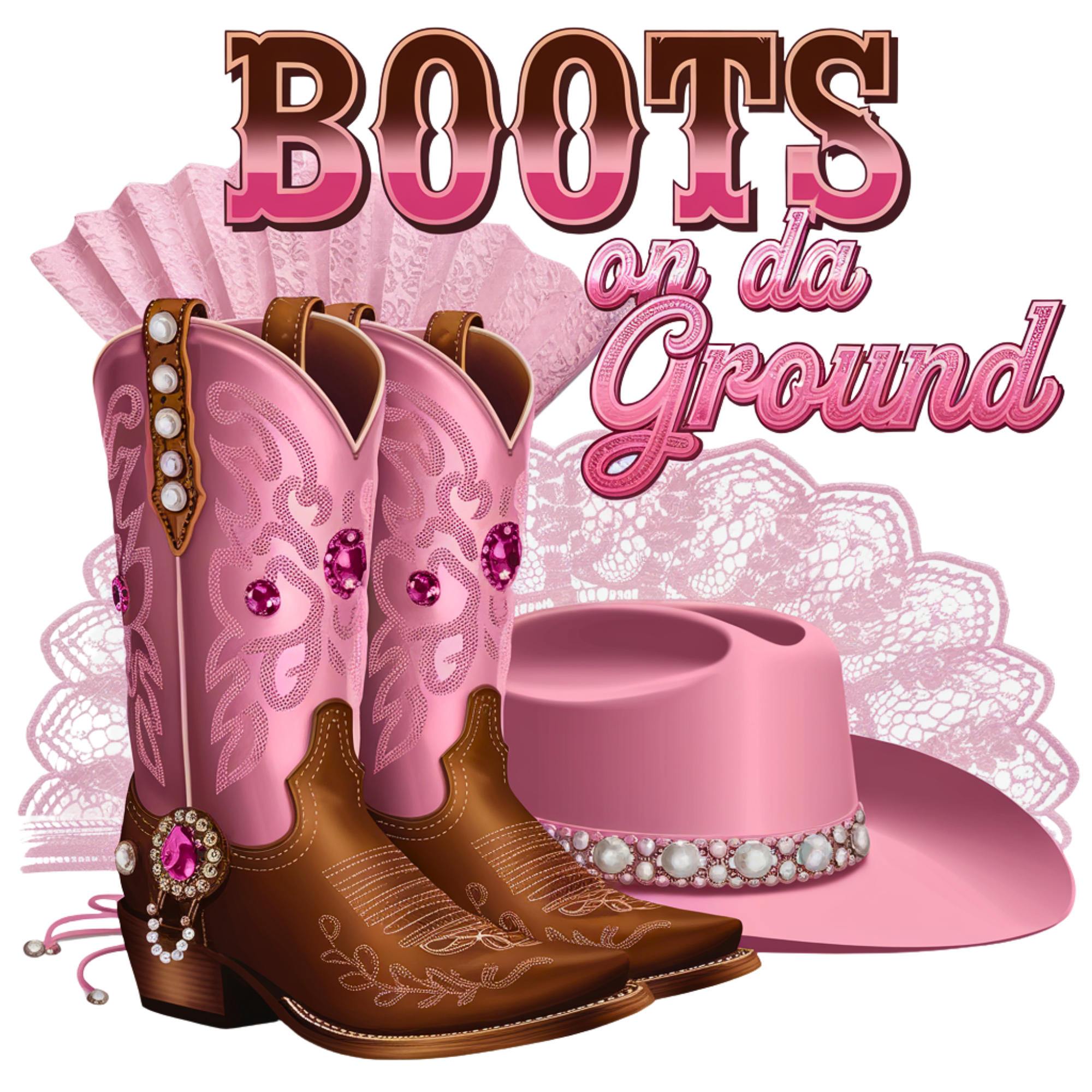 Boots On Da Ground-Pink T-Shirts