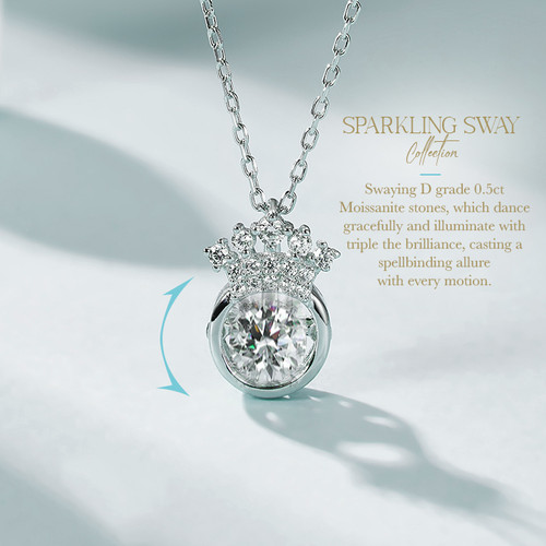 Sparkling Sway: Regal Crown D grade Moissanite necklace