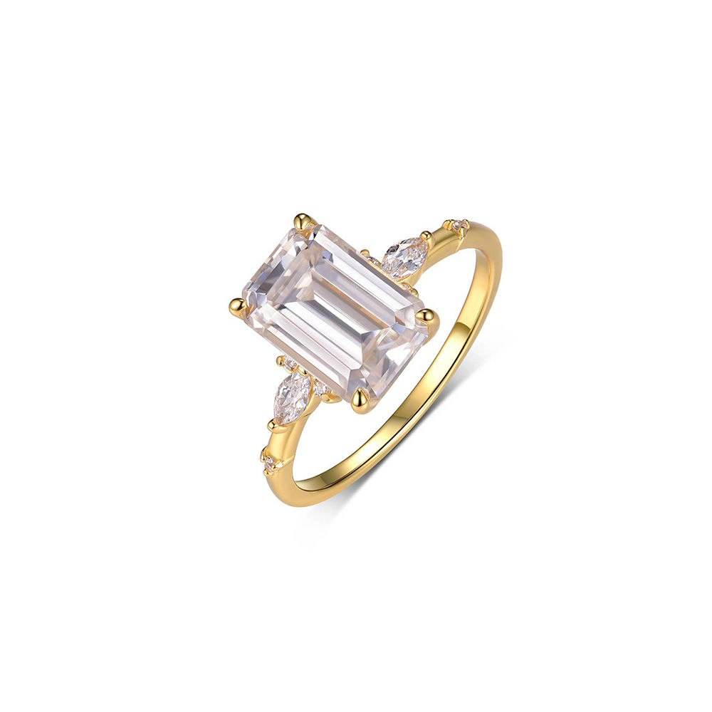 Emerald Cut 3.5CT Moissanite Ring for Women in 18K Gold Plated S925 Silver