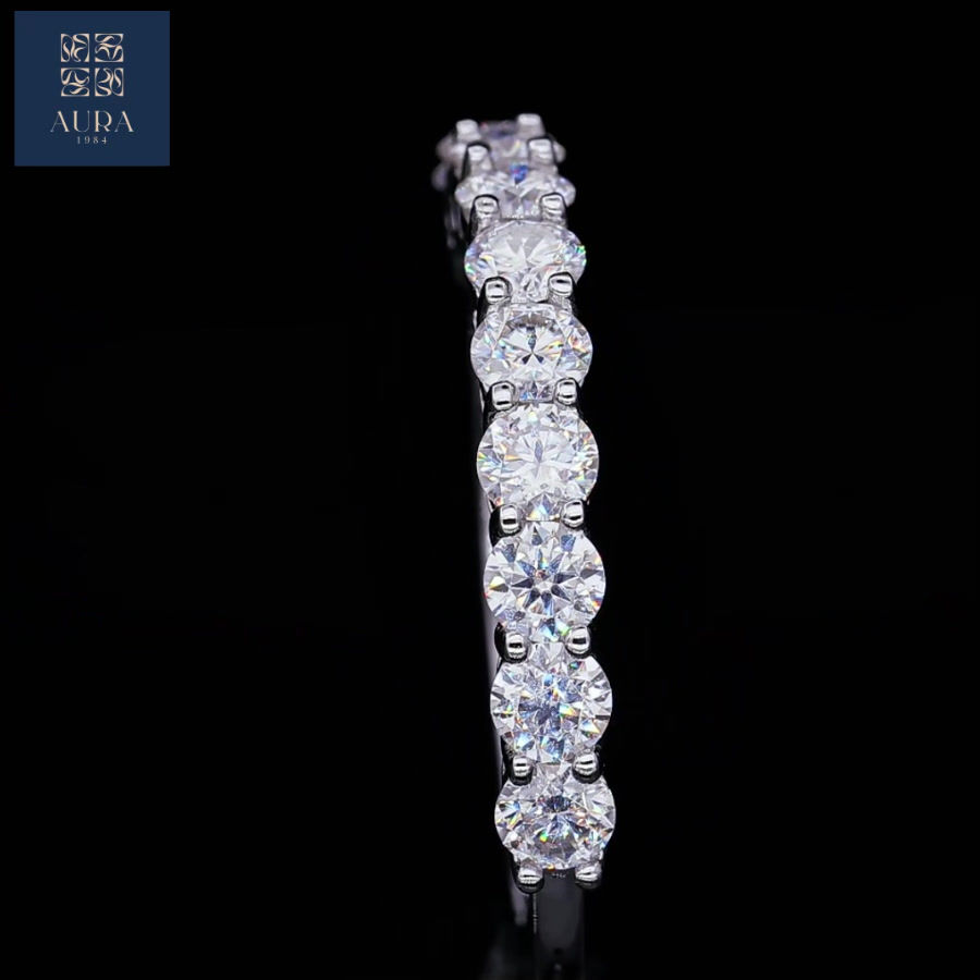 Thumbnail: 1.0 Carat/2.1 Carat Round Moissanite Half Eternity Ring in S925 Sterling Silver