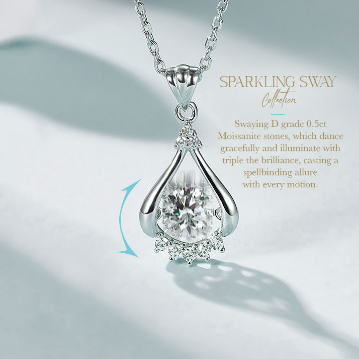 Thumbnail: Sparkling Sway: Dewdrop Delight - D grade 0.5ct Moissanite necklace S925 Platinu