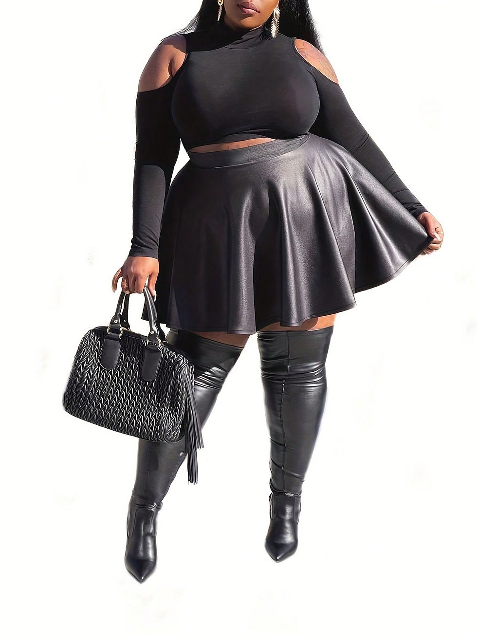 Plus Size Sexy Solid Color PU Leather Umbrella Skirt