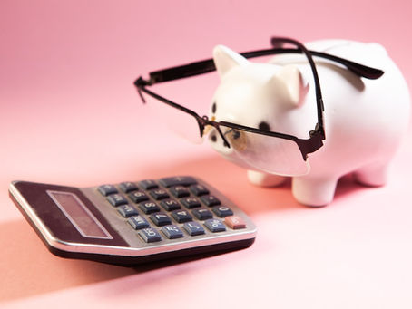 pig with glasses looking at a calculator